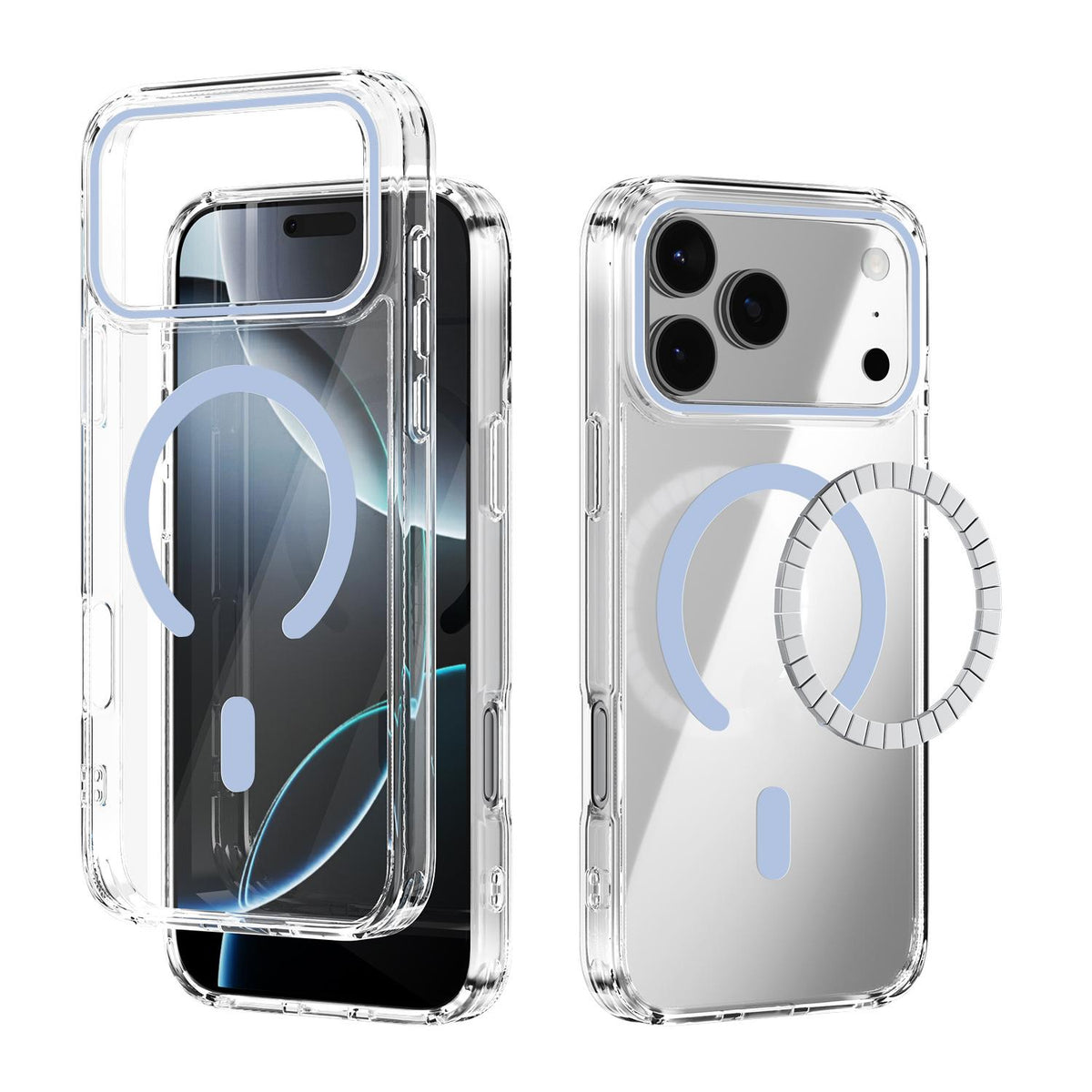 Compatible with iPhone 18 Pro Max & 17 Pro Max ABEEL MagSafe Magnetic Color Ring Anti-scratch Transparent Phone Case - Far Peak Blue