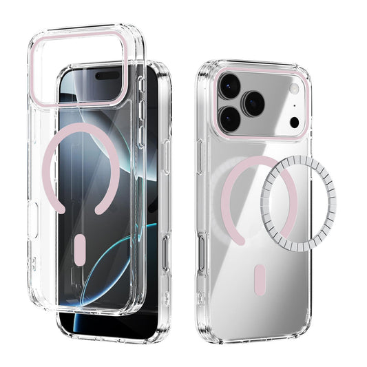 Compatible with iPhone 18 Pro Max & 17 Pro Max ABEEL MagSafe Magnetic Color Ring Anti-scratch Transparent Phone Case - Pink