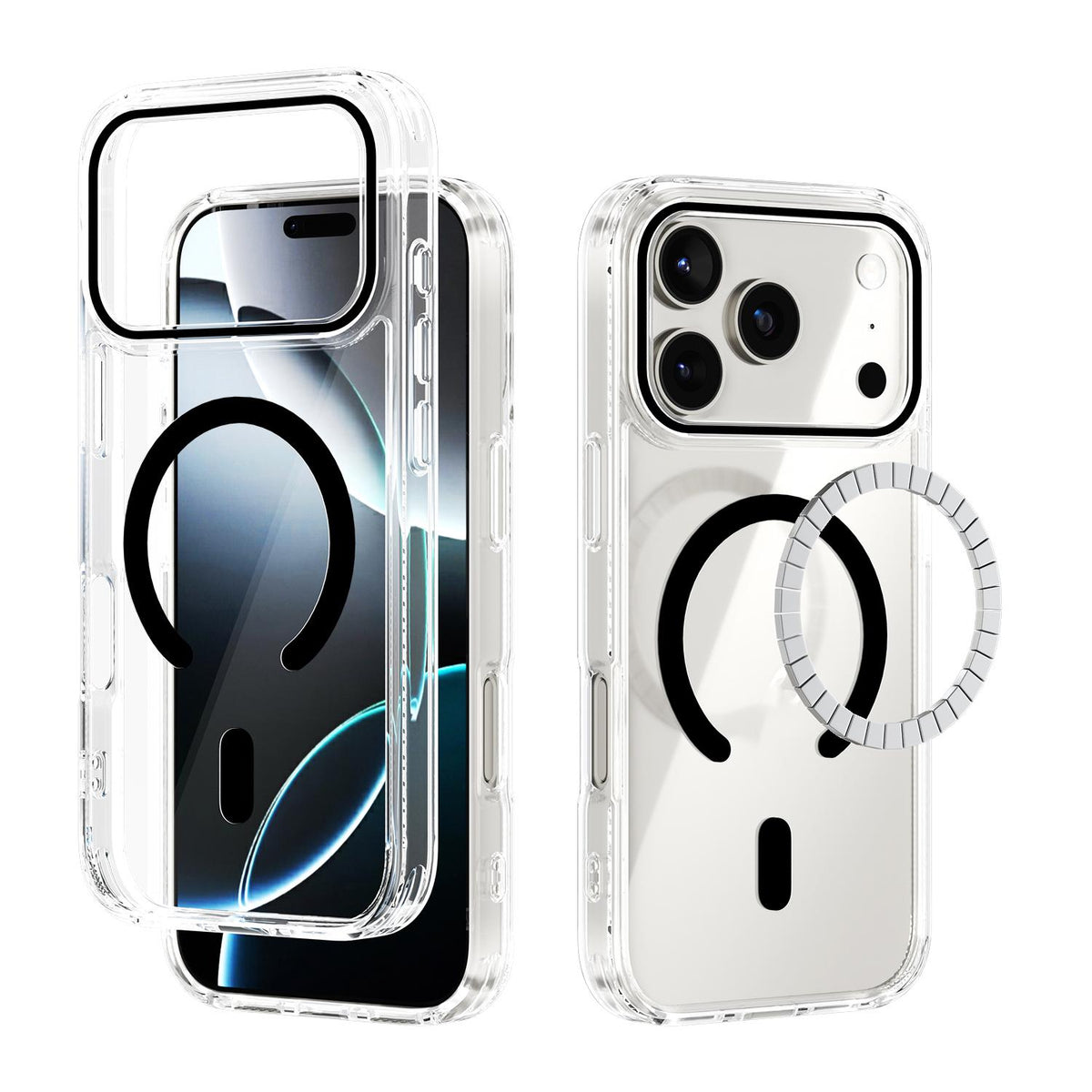Compatible with iPhone 18 Pro & 17 Pro ABEEL MagSafe Magnetic Color Ring Anti-scratch Transparent Phone Case - Black
