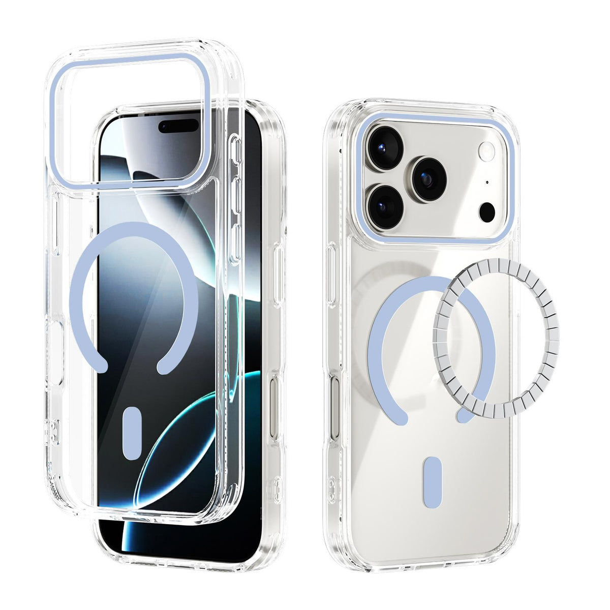 Compatible with iPhone 18 Pro & 17 Pro ABEEL MagSafe Magnetic Color Ring Anti-scratch Transparent Phone Case - Far Peak Blue