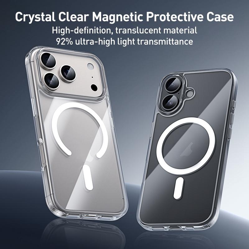 Compatible with iPhone 18 Pro Max ZGA Magsafe Metal Buttons Clear PC Dual-Layer TPU Phone Case - Transparent