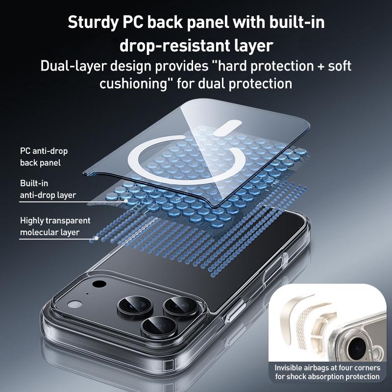 Compatible with iPhone 18 Pro Max ZGA Magsafe Metal Buttons Clear PC Dual-Layer TPU Phone Case - Transparent