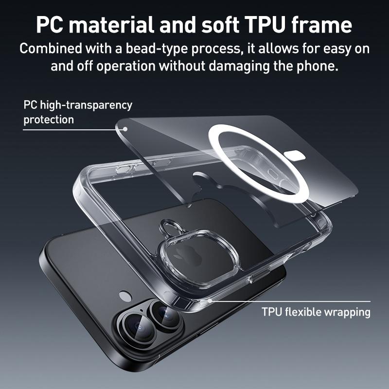 Compatible with iPhone 18 Pro Max ZGA Magsafe Metal Buttons Clear PC Dual-Layer TPU Phone Case - Transparent