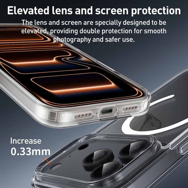 Compatible with iPhone 18 Pro Max ZGA Magsafe Metal Buttons Clear PC Dual-Layer TPU Phone Case - Transparent