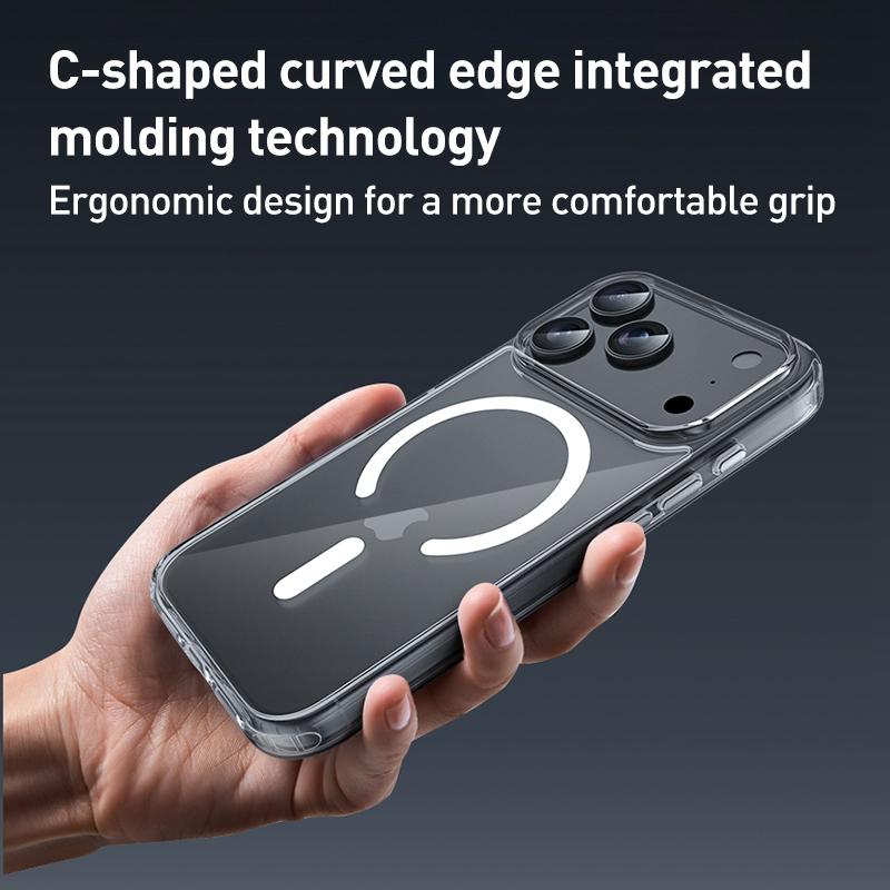 Compatible with iPhone 18 Pro Max ZGA Magsafe Metal Buttons Clear PC Dual-Layer TPU Phone Case - Transparent