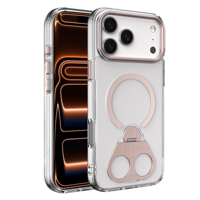 Compatible with iPhone 18 Pro Max & 17 Pro Max High Transparent MagSafe TPU Phone Case with 360 Degrees Rotating Ring Holder - Pink