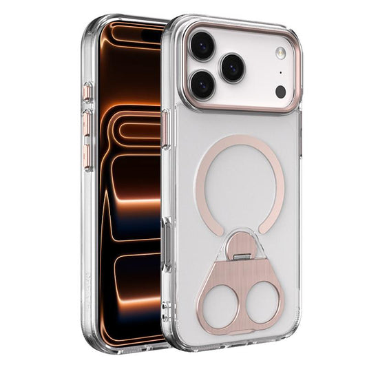 Compatible with iPhone 18 Pro Max & 17 Pro Max High Transparent MagSafe TPU Phone Case with 360 Degrees Rotating Ring Holder - Pink