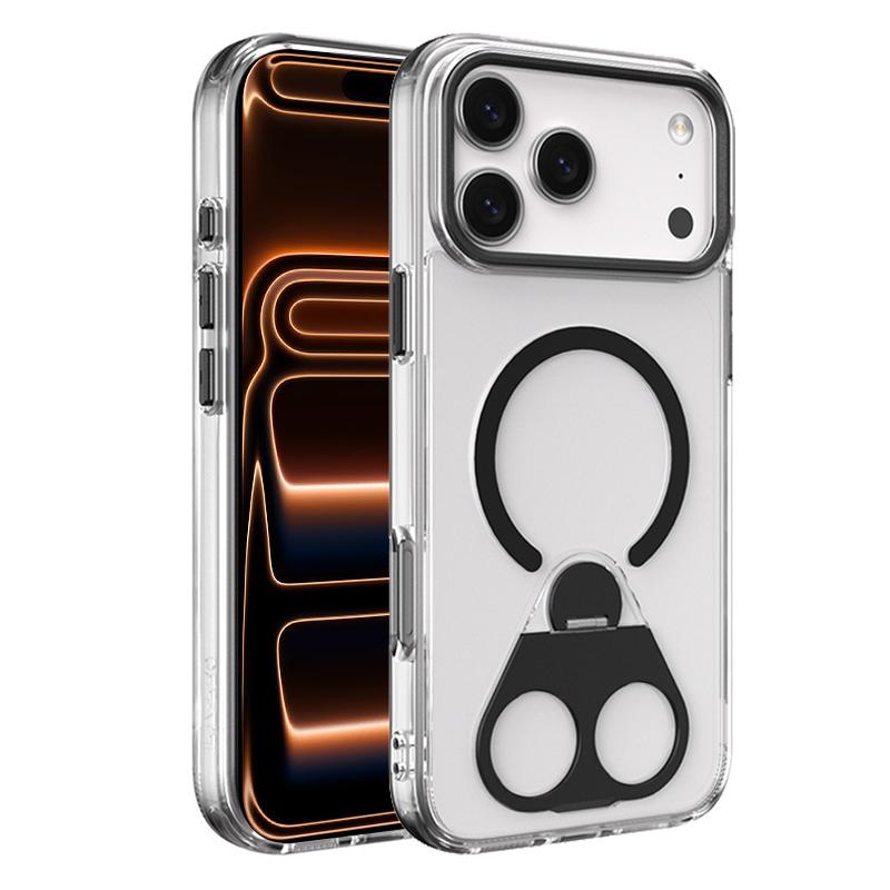 Compatible with iPhone 18 Pro Max & 17 Pro Max High Transparent MagSafe TPU Phone Case with 360 Degrees Rotating Ring Holder - Black