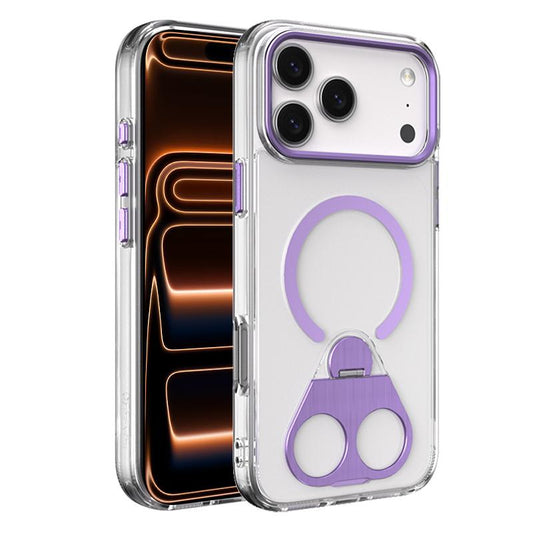 Compatible with iPhone 18 Pro Max & 17 Pro Max High Transparent MagSafe TPU Phone Case with 360 Degrees Rotating Ring Holder - Purple