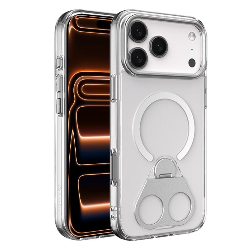 Compatible with iPhone 18 Pro & 17 Pro High Transparent MagSafe TPU Phone Case with 360 Degrees Rotating Ring Holder - Silver