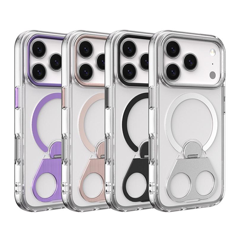 Compatible with iPhone 18 Pro Max & 17 Pro Max High Transparent MagSafe TPU Phone Case with 360 Degrees Rotating Ring Holder - Purple