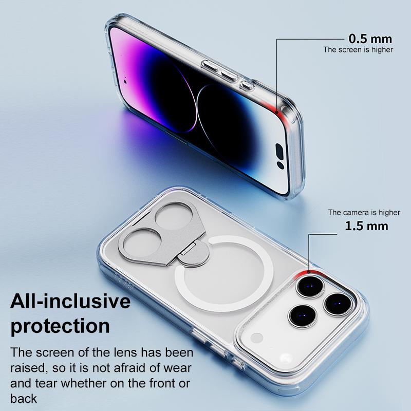 Compatible with iPhone 18 Pro Max & 17 Pro Max High Transparent MagSafe TPU Phone Case with 360 Degrees Rotating Ring Holder - Purple