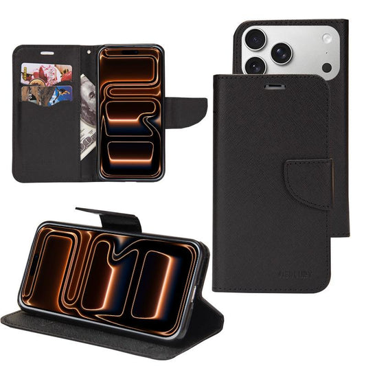Compatible with iPhone 18 Pro Max & 17 Pro Max Mercury Contrast Color Splicing Leather Phone Case - Black