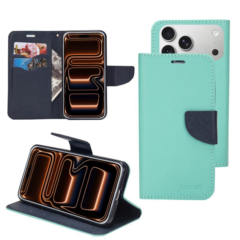 Compatible with iPhone 18 Pro Max & 17 Pro Max Mercury Contrast Color Splicing Leather Phone Case - Mint Color