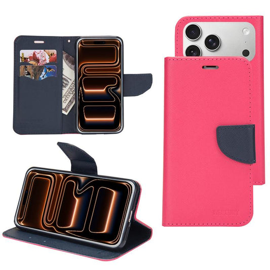 Compatible with iPhone 18 Pro Max & 17 Pro Max Mercury Contrast Color Splicing Leather Phone Case - Rose Red