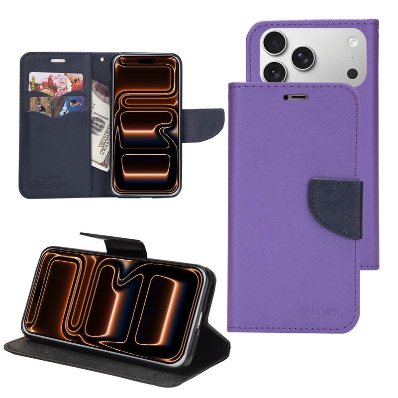 Compatible with iPhone 18 Pro Max & 17 Pro Max Mercury Contrast Color Splicing Leather Phone Case - Purple