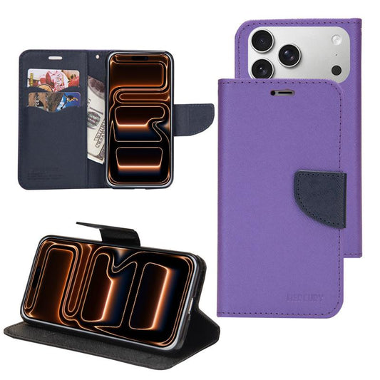 Compatible with iPhone 18 Pro Max & 17 Pro Max Mercury Contrast Color Splicing Leather Phone Case - Purple