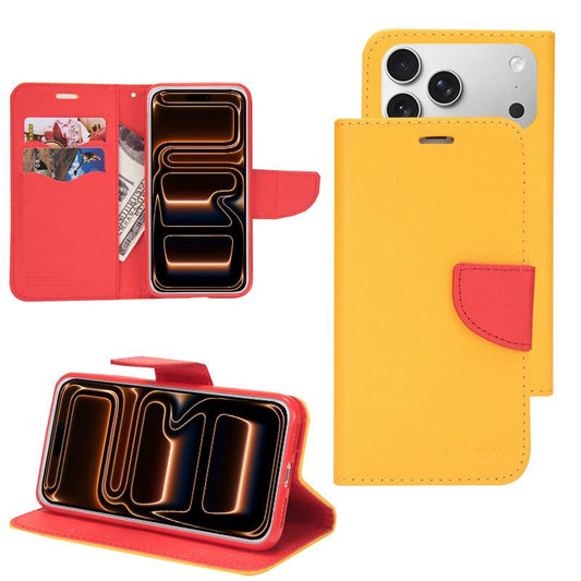 Compatible with iPhone 18 Pro Max & 17 Pro Max Mercury Contrast Color Splicing Leather Phone Case - Yellow