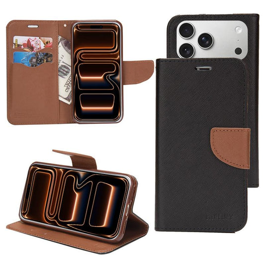 Compatible with iPhone 18 Pro Max & 17 Pro Max Mercury Contrast Color Splicing Leather Phone Case - Brown