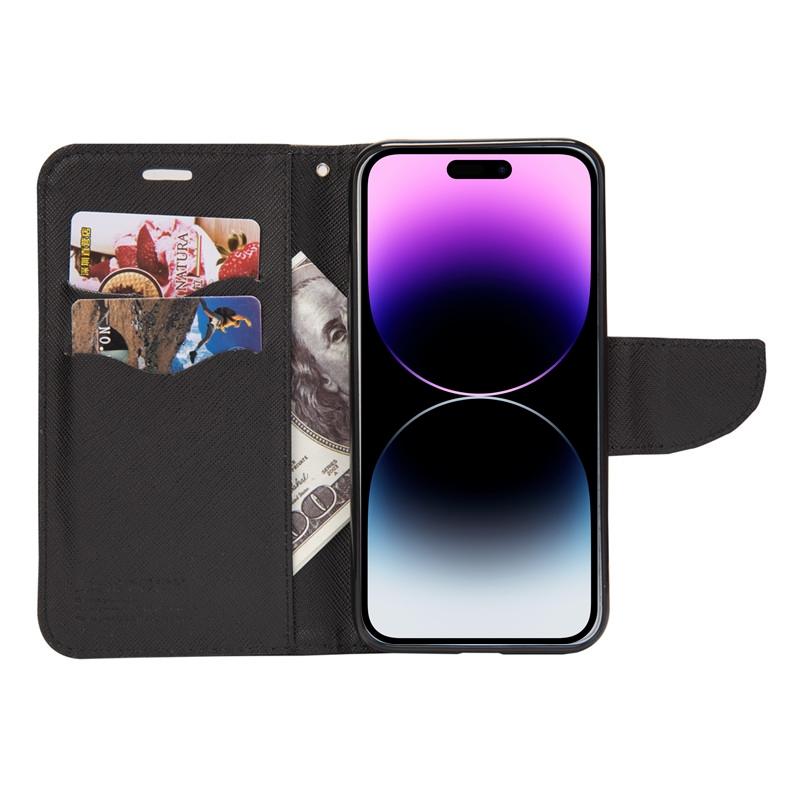 Compatible with iPhone 18 Pro & 17 Pro Mercury Contrast Color Splicing Leather Phone Case - Black