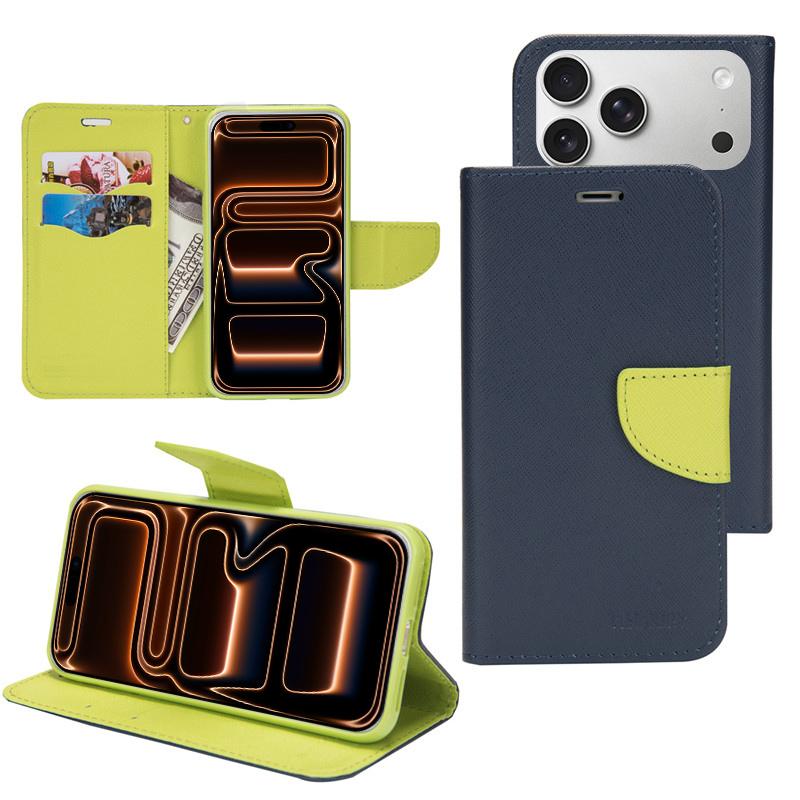 Compatible with iPhone 18 Pro & 17 Pro Mercury Contrast Color Splicing Leather Phone Case - Dark Blue