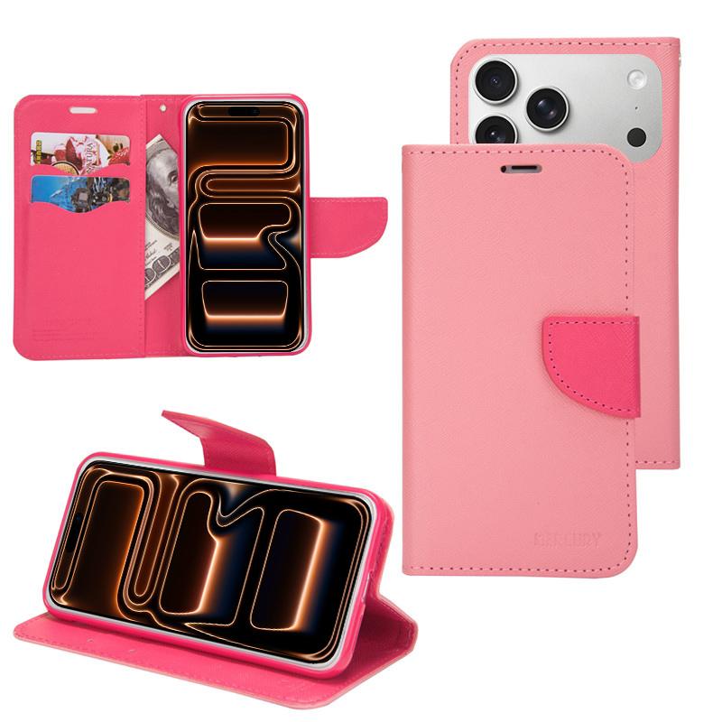 Compatible with iPhone 18 Pro & 17 Pro Mercury Contrast Color Splicing Leather Phone Case - Pink