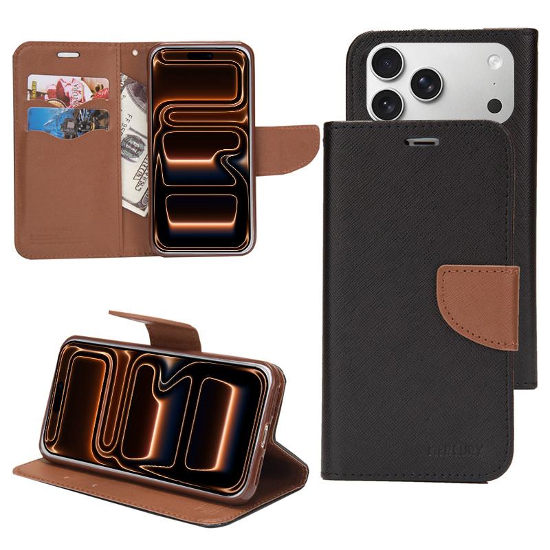 Compatible with iPhone 18 Pro & 17 Pro Mercury Contrast Color Splicing Leather Phone Case - Brown