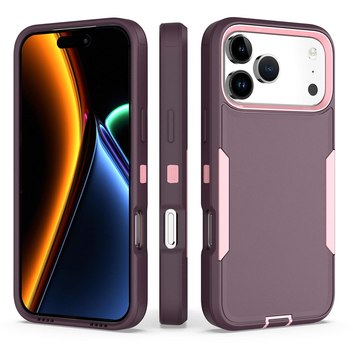 Compatible with iPhone 18 Pro Max & 17 Pro Max 2 in 1 PC Dual-Layer TPU Phone Case - Purple Red+Pink