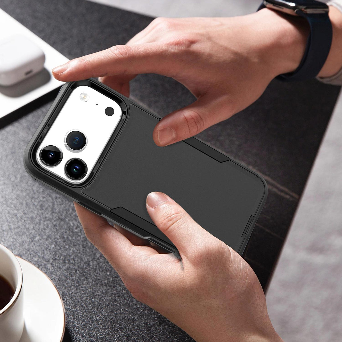 Compatible with iPhone 18 Pro Max & 17 Pro Max 2 in 1 PC Dual-Layer TPU Phone Case - Black