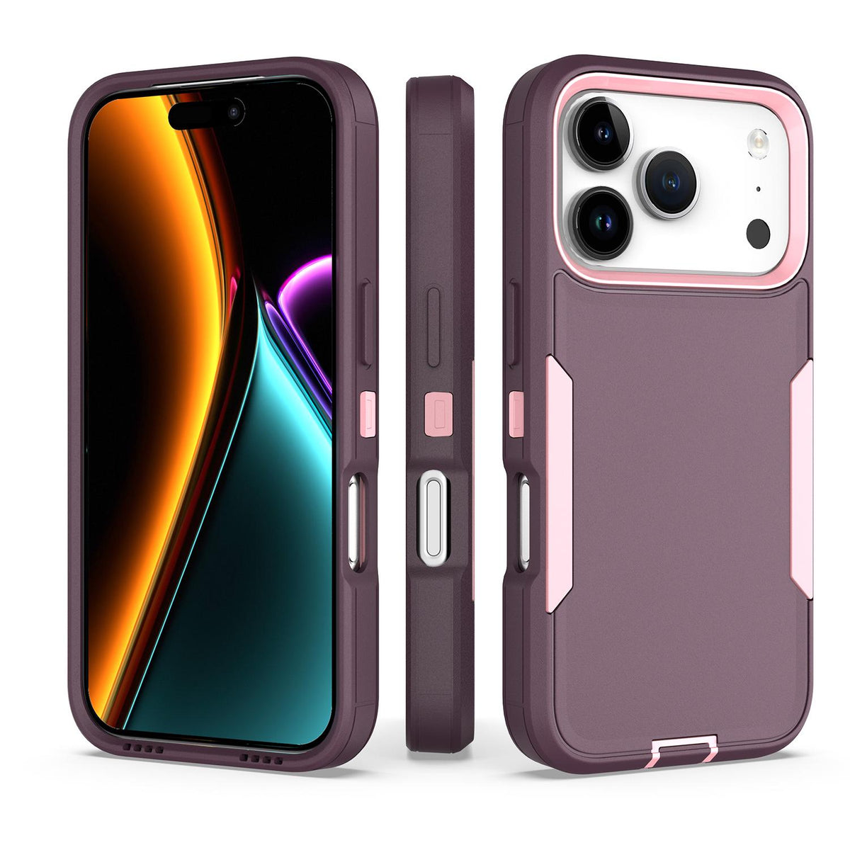 Compatible with iPhone 18 Pro & 17 Pro 2 in 1 PC Dual-Layer TPU Phone Case - Purple Red+Pink
