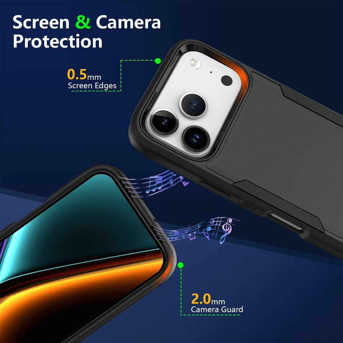 Compatible with iPhone 18 Pro & 17 Pro 2 in 1 PC Dual-Layer TPU Phone Case - Black