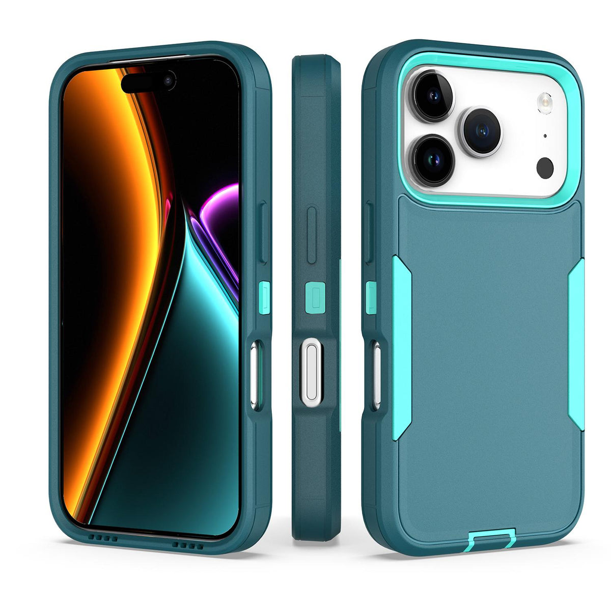 Compatible with iPhone 18 Pro & 17 Pro 2 in 1 PC Dual-Layer TPU Phone Case - Blue+Blue Green