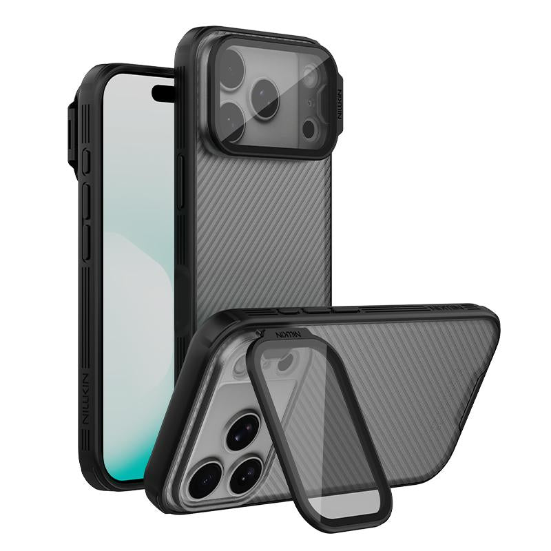 Compatible with iPhone 18 Pro NILLKIN Black Mirror Prop CD Texture Transparent Mirror Cover Phone Case - Transparent Black