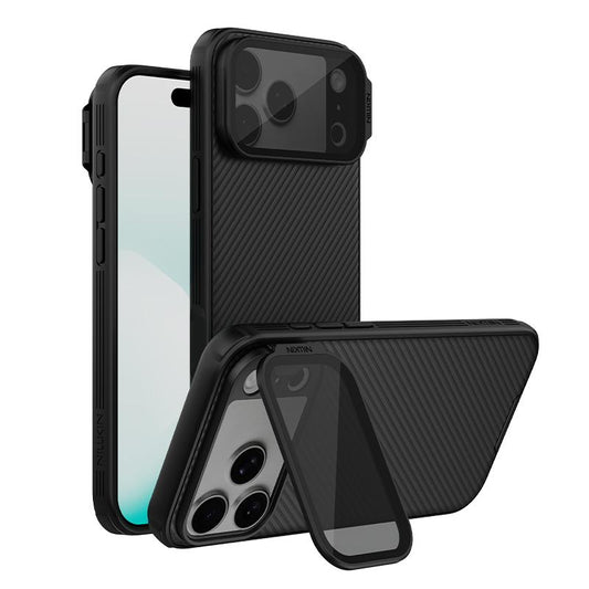 Compatible with iPhone 18 Pro Max NILLKIN CamShield Prop Texture Transparent Mirror Cover MagSafe Magnetic PC Phone Case - Black