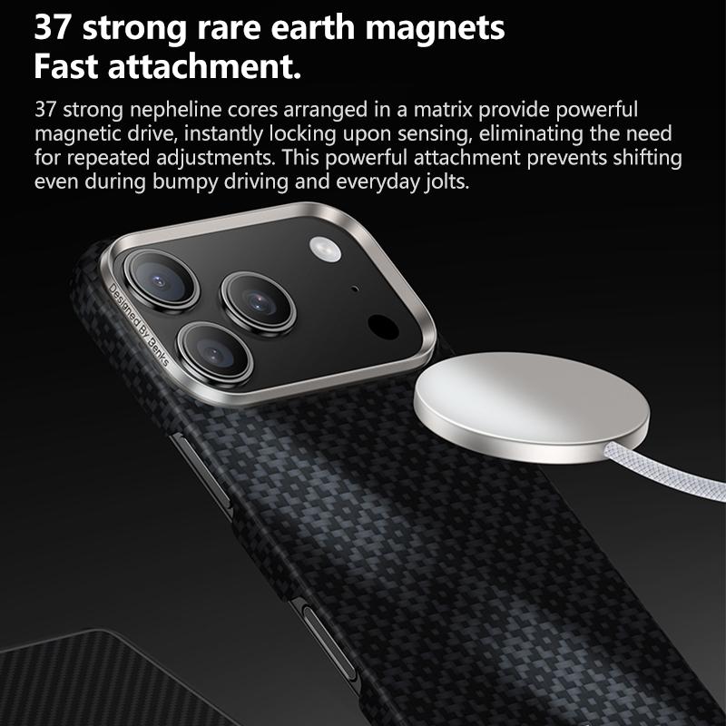 Compatible with iPhone 18 Pro Max & 17 Pro Max Benks Color Shield C1 Classic Kevlar Woven Diamond MagSafe Phone Case - Black