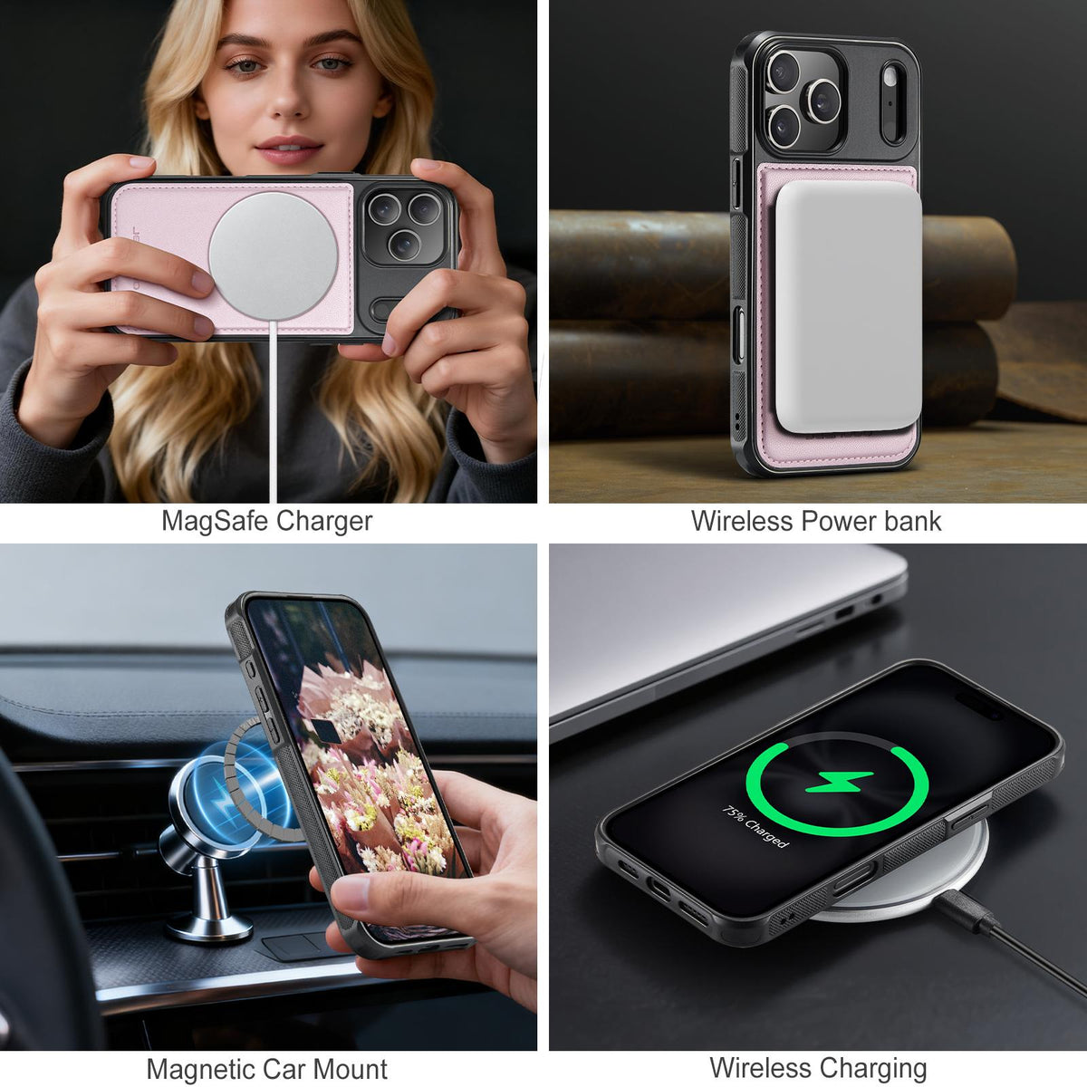 Compatible with iPhone 18 Pro Max JEEHOOD J10 Flip Card Bag MagSafe Split RFID Leather Phone Case - Pink