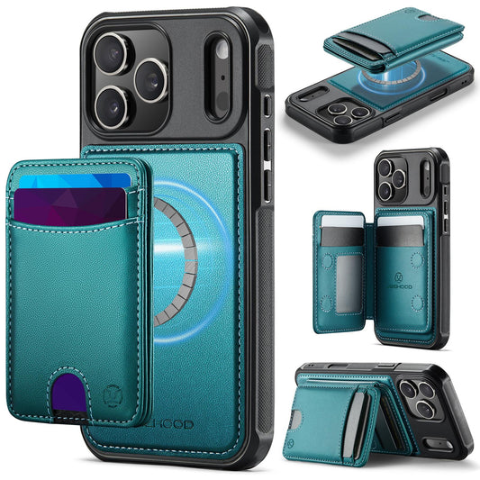 Compatible with iPhone 18 Pro Max JEEHOOD J10 Flip Card Bag MagSafe Split RFID Leather Phone Case - Green