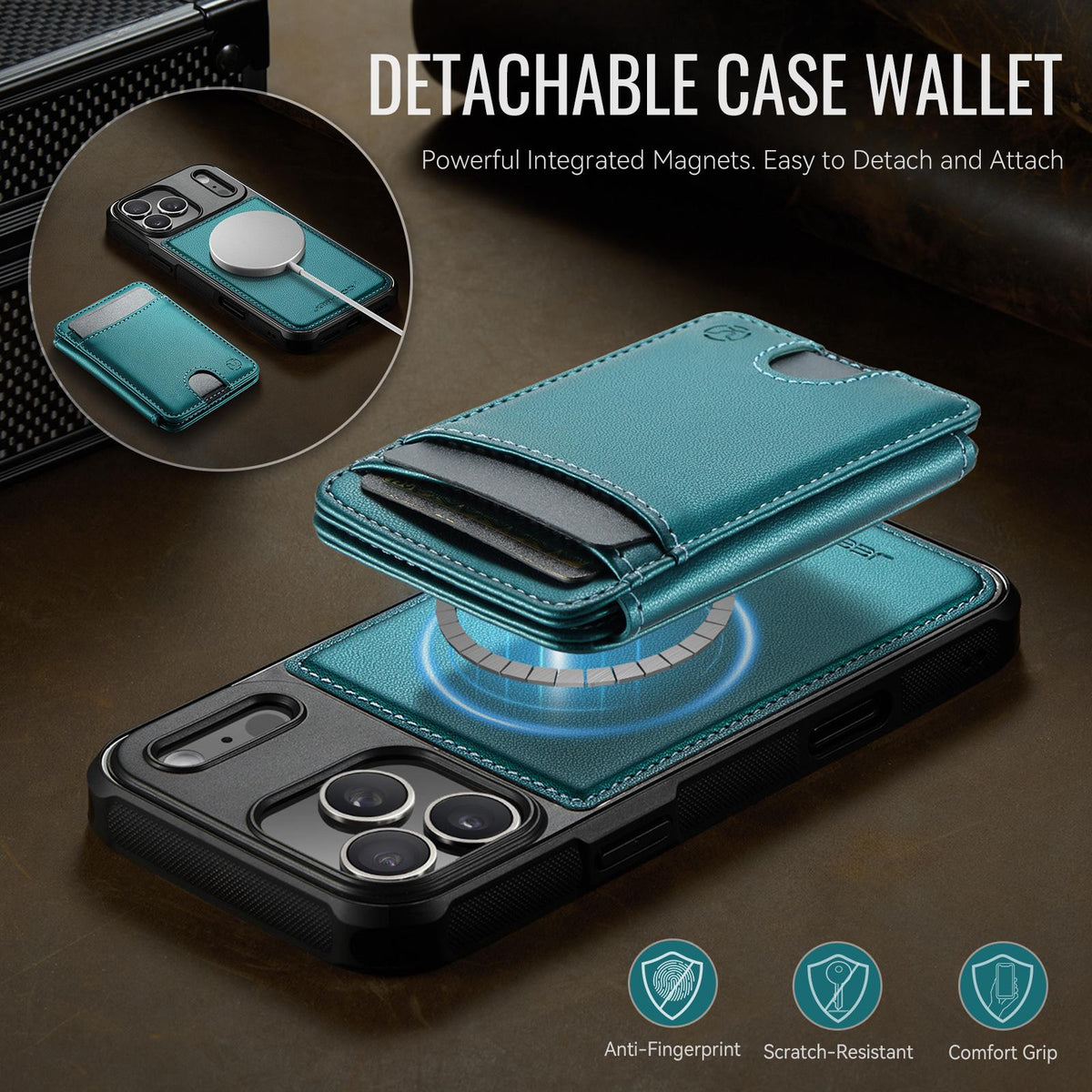 Compatible with iPhone 18 Pro Max JEEHOOD J10 Flip Card Bag MagSafe Split RFID Leather Phone Case - Green