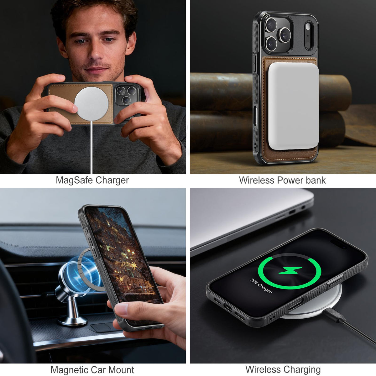 Compatible with iPhone 18 Pro Max JEEHOOD J10 Flip Card Bag MagSafe Split RFID Leather Phone Case - Brown