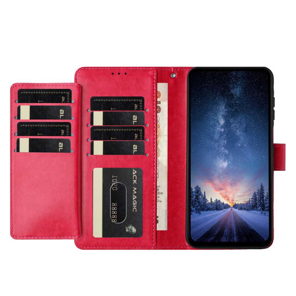 Compatible with iPhone 18 Pro Max & 17 Pro Max Lambskin 8-card Slot Leather Phone Case - Rose Red