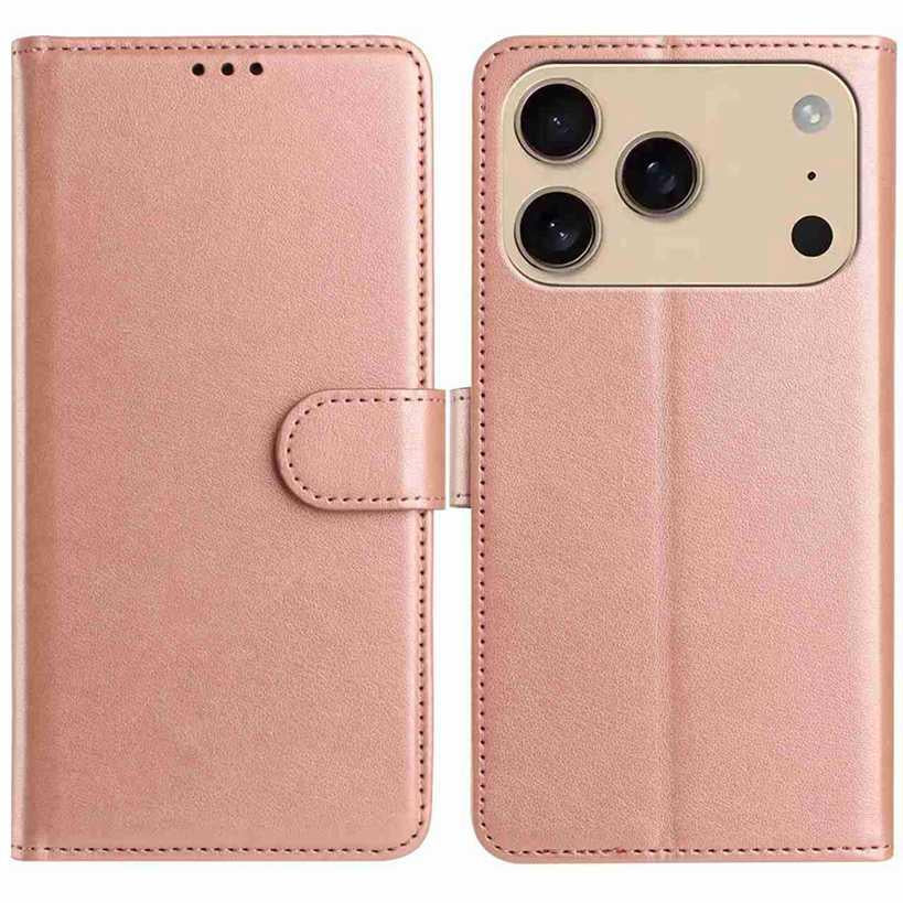 Compatible with iPhone 18 Pro Max & 17 Pro Max Lambskin 8-card Slot Leather Phone Case - Rose Gold
