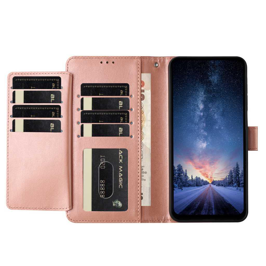 Compatible with iPhone 18 Pro Max & 17 Pro Max Lambskin 8-card Slot Leather Phone Case - Rose Gold