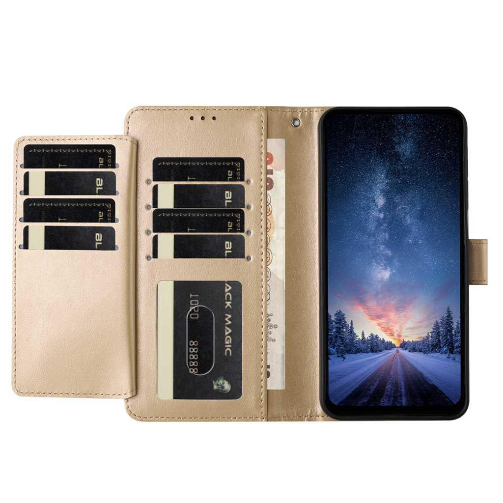 Compatible with iPhone 18 Pro Max & 17 Pro Max Lambskin 8-card Slot Leather Phone Case - Gold