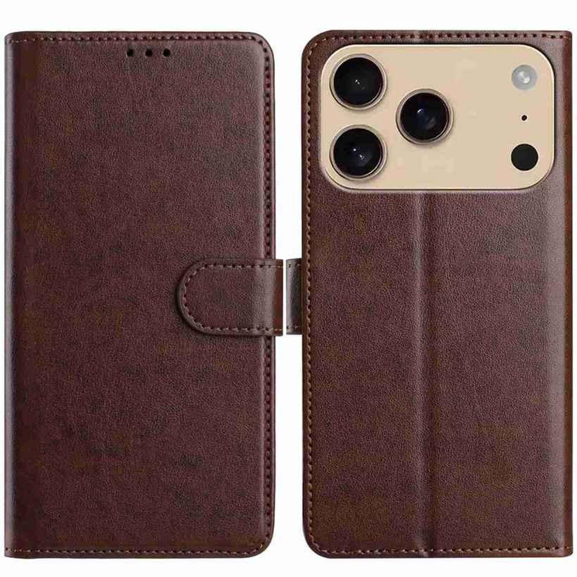 Compatible with iPhone 18 Pro Max & 17 Pro Max Lambskin 8-card Slot Leather Phone Case - Brown
