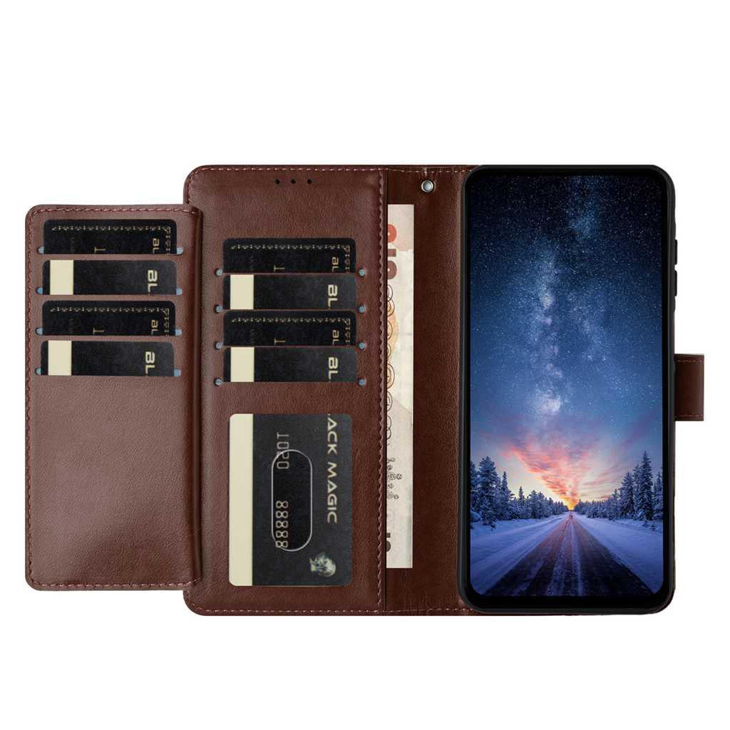 Compatible with iPhone 18 Pro Max & 17 Pro Max Lambskin 8-card Slot Leather Phone Case - Brown