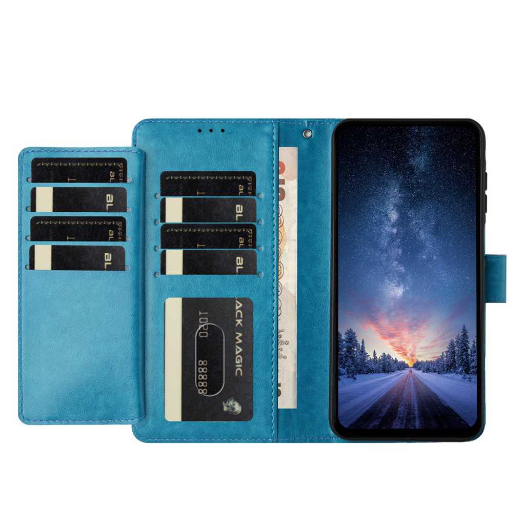 Compatible with iPhone 18 Pro Max & 17 Pro Max Lambskin 8-card Slot Leather Phone Case - Light Blue