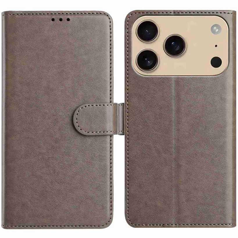 Compatible with iPhone 18 Pro Max & 17 Pro Max Lambskin 8-card Slot Leather Phone Case - Grey