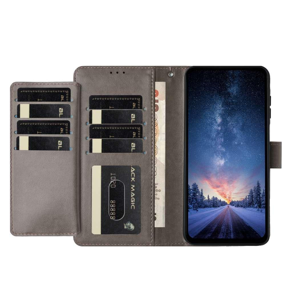 Compatible with iPhone 18 Pro Max & 17 Pro Max Lambskin 8-card Slot Leather Phone Case - Grey