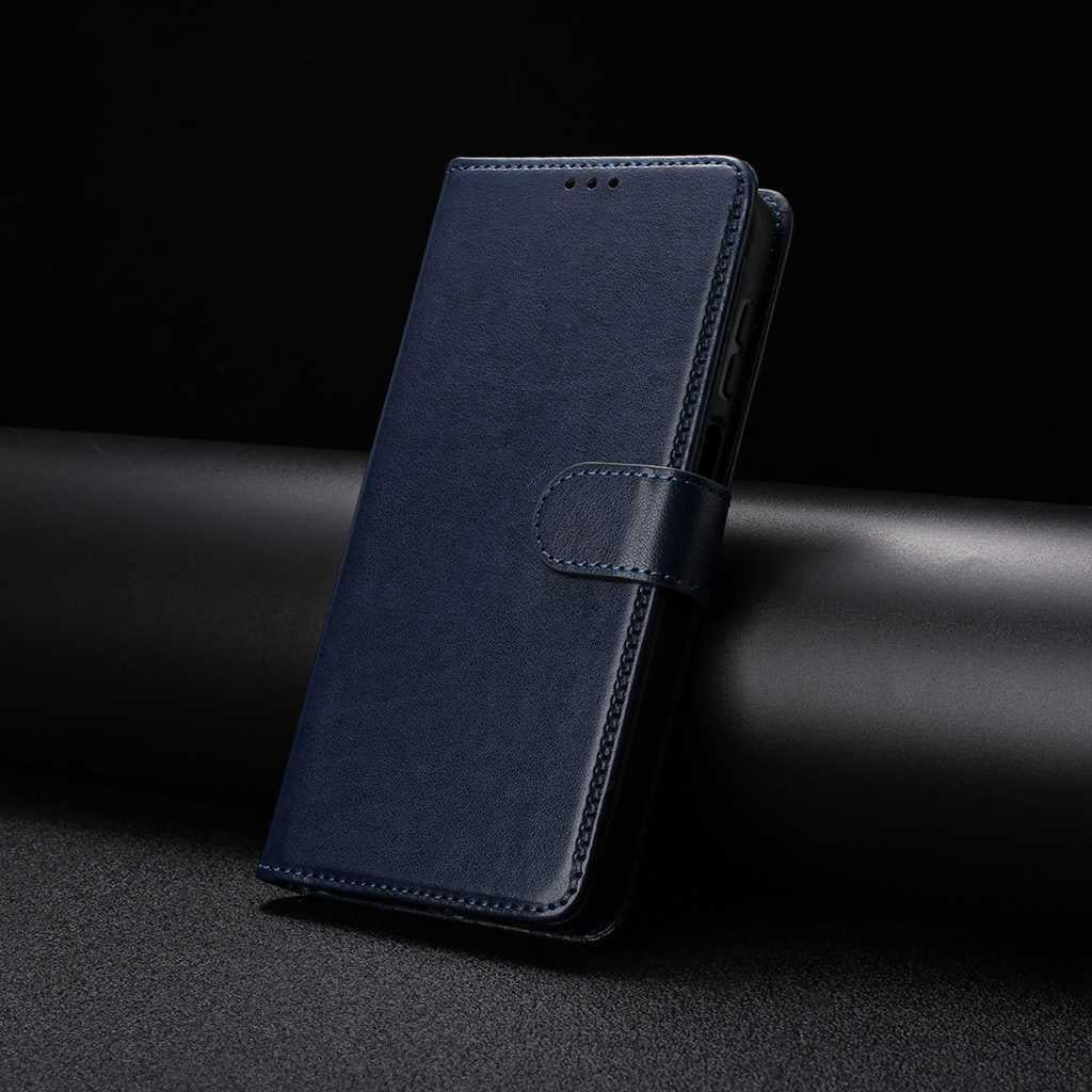 Compatible with iPhone 18 Pro Max & 17 Pro Max Lambskin 8-card Slot Leather Phone Case - Dark Blue