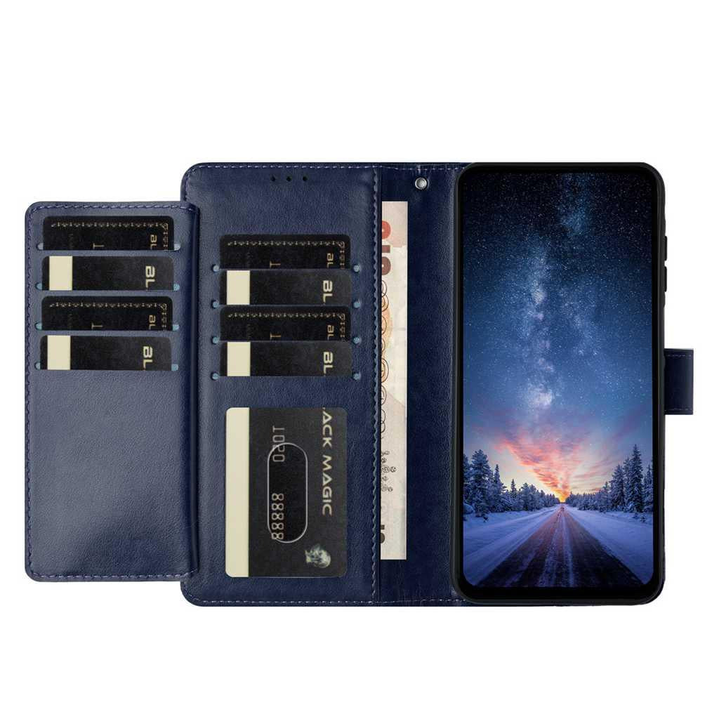 Compatible with iPhone 18 Pro & 17 Pro Lambskin 8-card Slot Leather Phone Case - Dark Blue